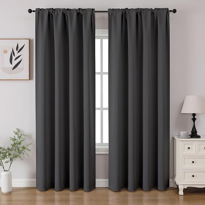 CUCRAF Dark Grey Blackout Curtains 96 inch Length 2 Panels Set, Rod Pocket Room by CUCRAF