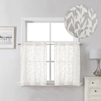 Lecloud Leia Ivory Sheer Kitchen Curtains 24 Inch Length 2 Pcs, Jacquard by Lecloud