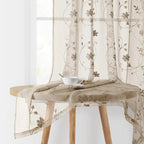 HOMEIDEAS Taupe Sheer Curtains 84 Inches Long 2 Panels Beige Embroidered Floral by HOMEIDEAS