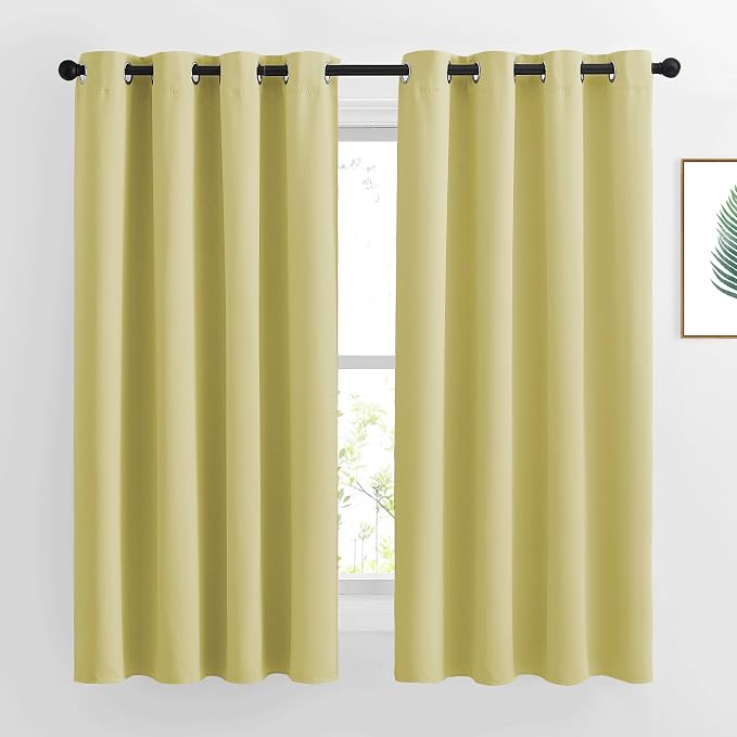 NICETOWN Paler Yellow Room Darkening Curtains 63 inch Length by NICETOWN