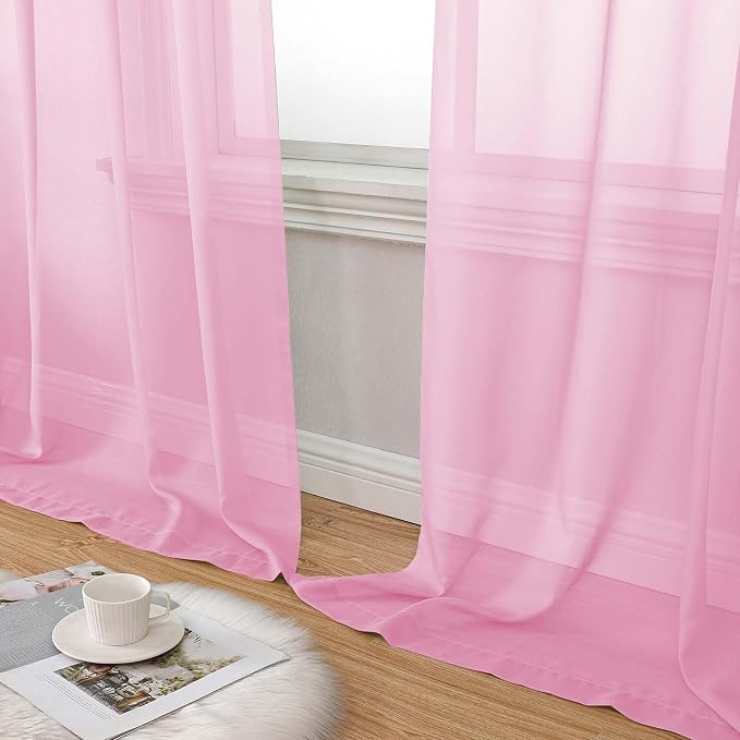 Pink Sheer Curtain for Bedroom Living Room 78 Inches Long 2 Panels Set - Image 7