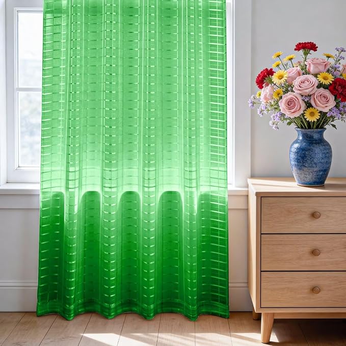 SpaceDresser Check Sheer Curtains 96 Inches 2 Panels Set, Rod Pocket Plaid - Image 3