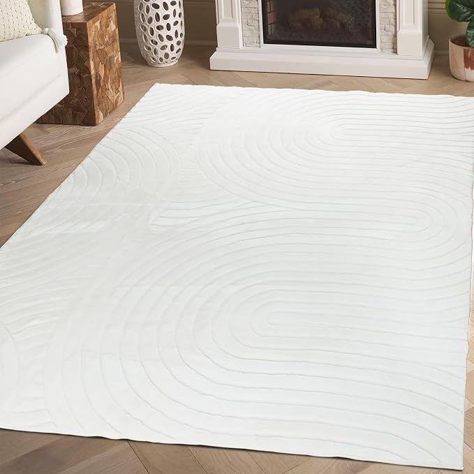 Washable Area Rugs 5x7 Rugs for Living Room Cream Faux Rabbit Fur Rug for - Image 4