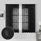 HOMEIDEAS Black Sheer Curtains 52 X 63 Inches Length 2 Panels Black Embroidered - Image 2