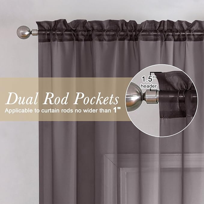 Lecloud Chocolate Sheer Curtains 84 Inches Long 2 Panels Set, Rod Pocket - Image 2
