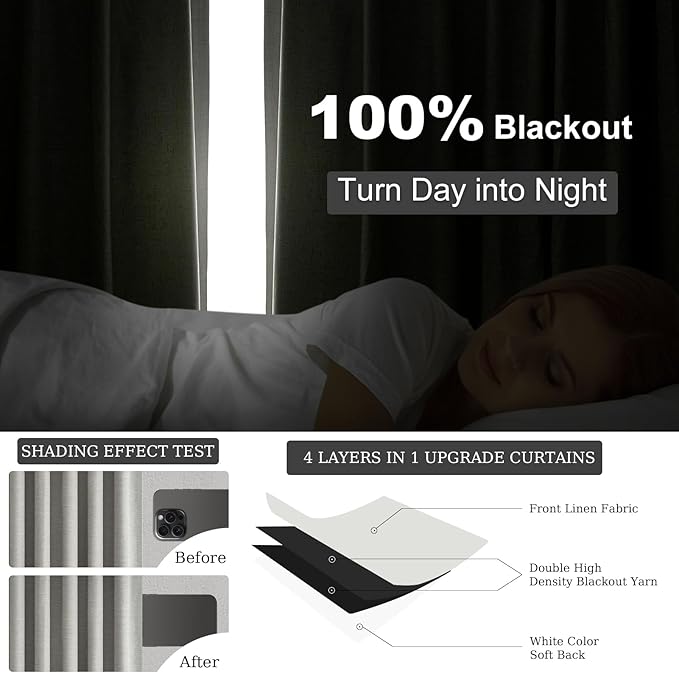 Frost Grey Blackout Linen Curtains 96 Inches Long 2 Panels - Image 3