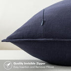 MIULEE Decorative Linen Euro Sham Pillow Covers 22x22 Inch Navy Boho Farmhouse - Image 3