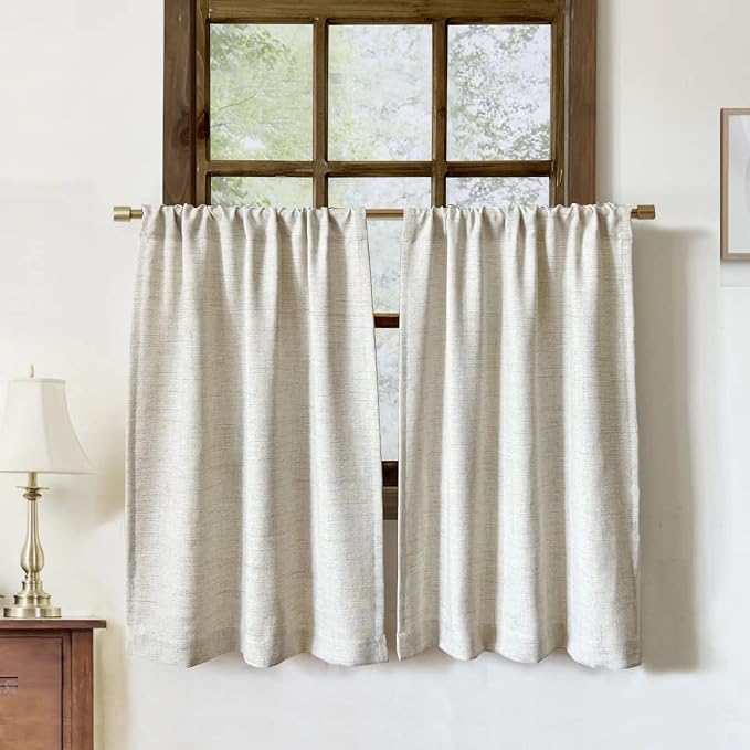 Faux Linen Kitchen Curtains 36 Inch Length Cafe Curtain Tiers by Oindec