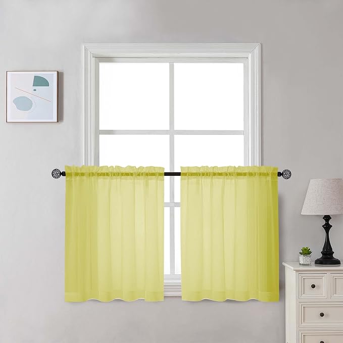 Chyhomenyc Lemon Sheer Curtains 30 inch Length 2 Panels, Light Filtering Voile by Chyhomenyc