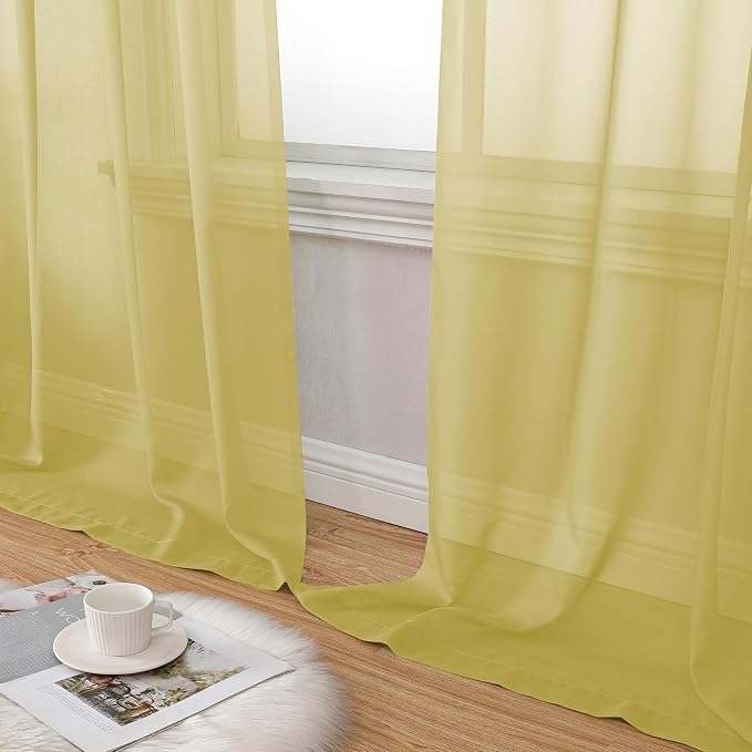 Aiyufeng Yellow Sheer Curtains 2 Panel Sets 90 Inches Long - Image 8