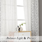 Lecloud Leia Ivory Sheer Curtains 84 Inches Long 2 Panels, Airy Voile Jacquard - Image 3