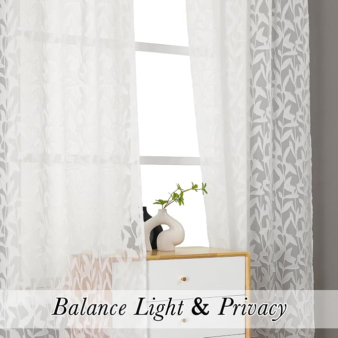 Lecloud Leia Ivory Sheer Curtains 90 Inches Long 2 Panels, Airy Voile Jacquard - Image 3