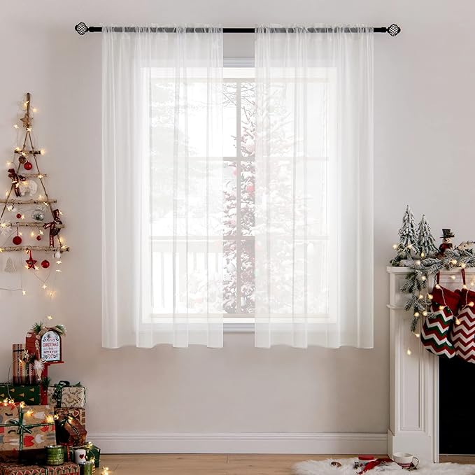 MIULEE 2 Panels Solid Color Sheer Window Curtains Elegant Window Voile by MIULEE