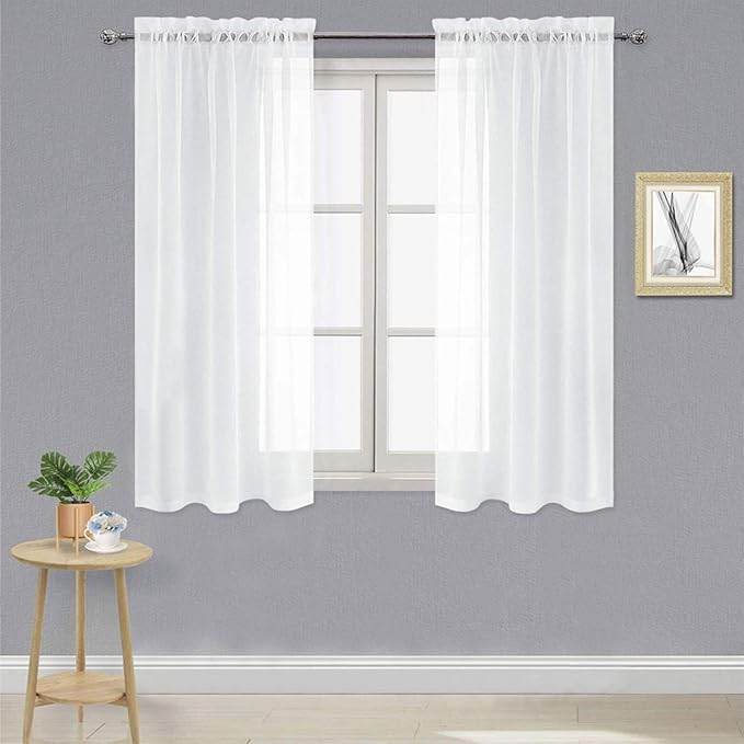 DWCN White Sheer Curtains Semi Transparent Voile Rod Pocket Curtains by DWCN