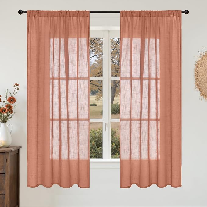 BGment Terracotta Linen Curtains 63 Inches Long by BGment