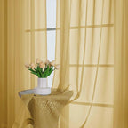 Chyhomenyc Gold Sheer Curtains 84 Inches Long 2 Panels, Light Filtering Gold - Image 2