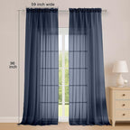 OWENIE Extra Long Navy Blue Sheer Curtains 96 Inches Long 2 Panels Set - Image 2