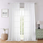 Lecloud Sheer White Curtains 96 Inches Long 2 Panels Set, Solid Airy Voile Dual by Lecloud