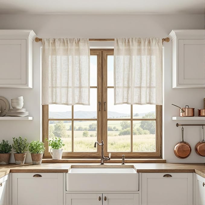 MYSKY HOME Short Linen Curtains 36 Inch Length - Image 2