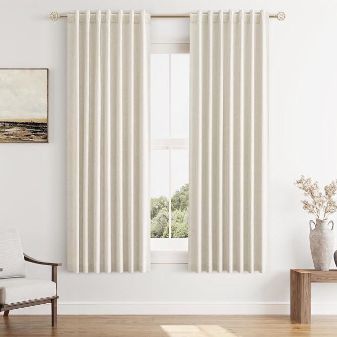 Guken 100% Blackout Linen Curtains 63 Inch Length 2 Panels Set by Guken