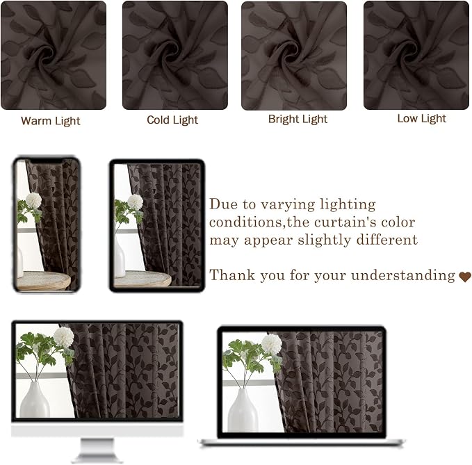 Chyhomenyc Chocolate Sheer Curtains 30 Inch Length, Light Filtering Leaf Tufted - Image 3