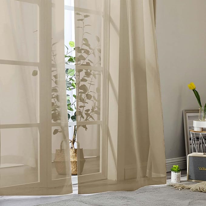 Taupe Sheer Curtain for Bedroom Living Room 78 Inches Long 2 Panels Set - Image 8