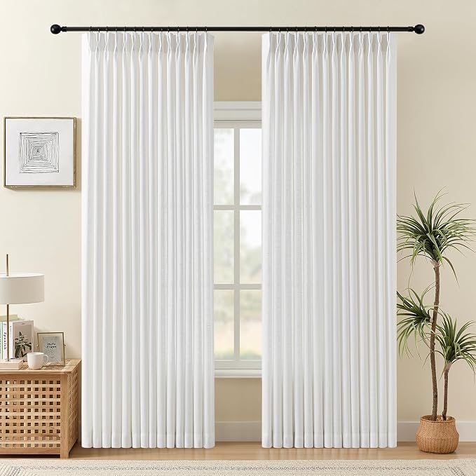 IVAPUPU 90 Inch Linen Curtains for Living Room, Pinch Pleated Curtain Linen by IVAPUPU