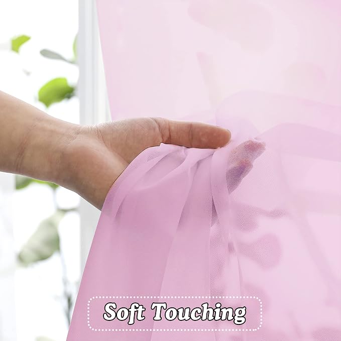 OVZME 2 Pack Pink Sheer Curtains 63 Inch Length, Light Filtering Window Curtain - Image 4