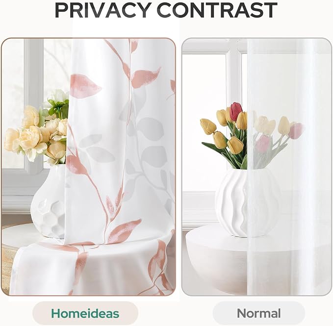 HOMEIDEAS Non-See-Through Pink and White Privacy Sheer Curtains 52 X 84 Inch - Image 3