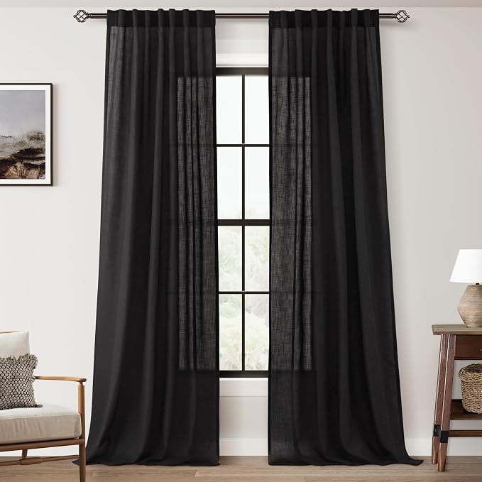 Black Linen Curtains 102 inches Long by Jolilight