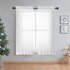 OWENIE Sheer White Curtains Living Room 54 inches Long, Rod Pocket Curtain by OWENIE