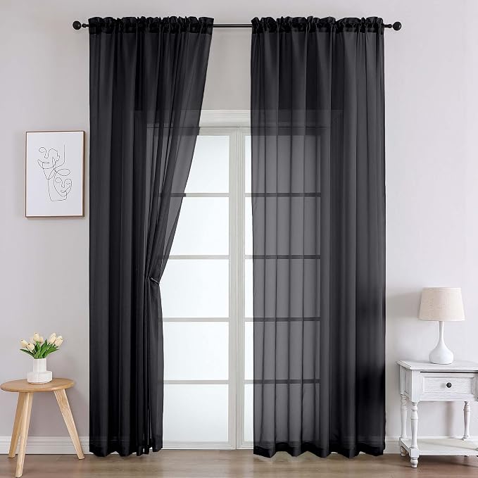 Chyhomenyc Black Sheer Curtains 78 Inches Long 2 Panels Set by Chyhomenyc
