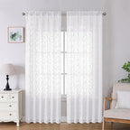 Lecloud Leia White Sheer Curtains 90 Inches Long 2 Panels, Airy Voile Jacquard by Lecloud