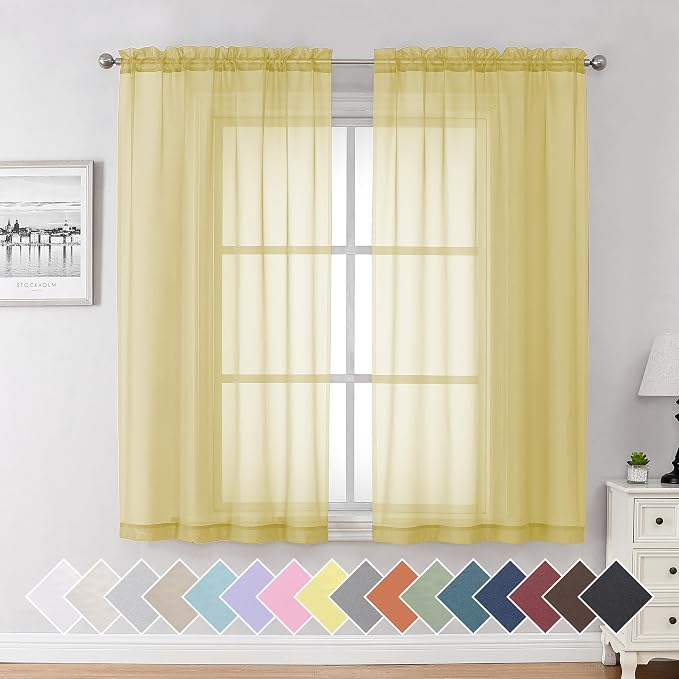 Aiyufeng Yellow Sheer Curtains 63 Inches Long 2 Panels Set, Semi Transparent by Aiyufeng