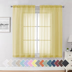Aiyufeng Yellow Sheer Curtains 63 Inches Long 2 Panels Set, Semi Transparent by Aiyufeng
