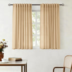 Tan Linen Curtains for Living Room Back Tab Modern Farmhouse Semi Sheer Tan by Jolilight