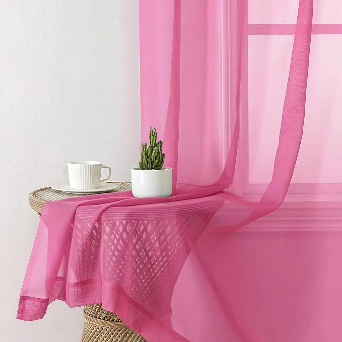 Aiyufeng Hot Pink Sheer Curtains 84 Inches Long 2 Panels Set - Image 5