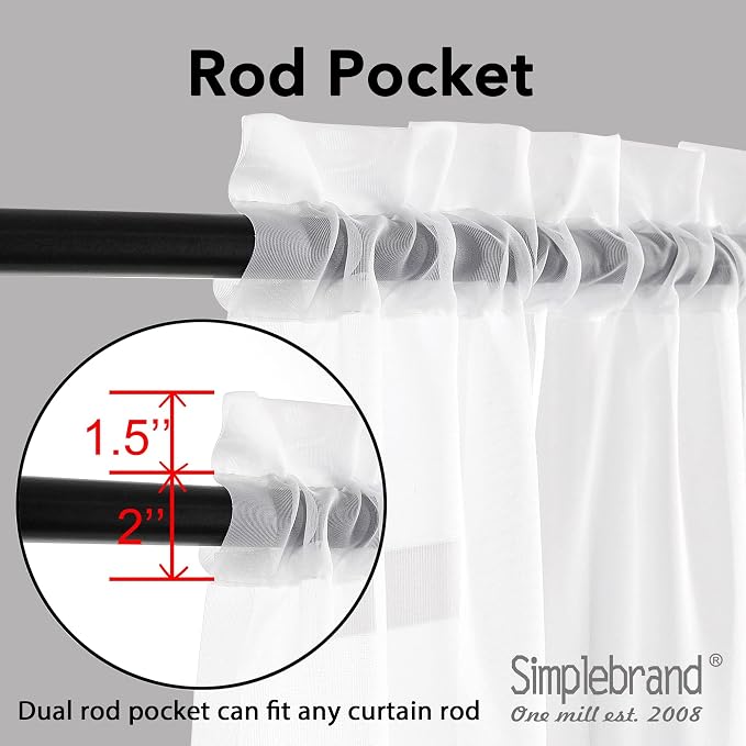 Simplebrand Sheer White Curtains 120 Inches Long, Extra Long Rod Pocket Solid - Image 4