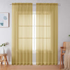 Simplebrand Gold Sheer Curtains 90 Inches Long 2 Panels, Light Filtering Rod by Simplebrand