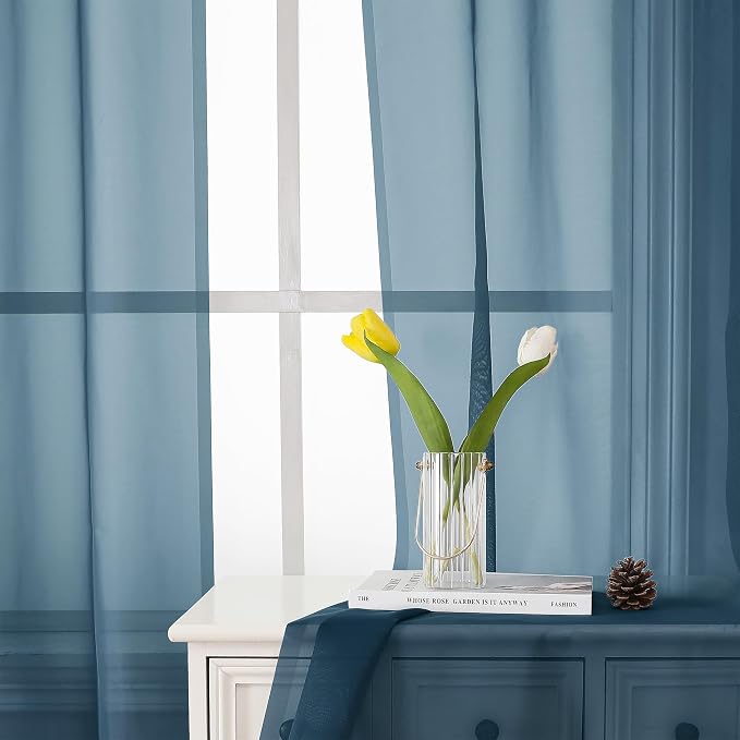 Lecloud Dusty Blue Sheer Curtains 54 Inch Length 2 Panels, Light Filtering - Image 7