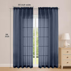 OWENIE Sheer Curtains 84 Inches Long 2 Panels Set, Sheer Navy Blue Curtains - Image 2