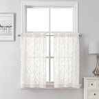 Lecloud Leia Sheer Ivory Kitchen Curtains 36 Inch Length 2 Pcs, Jacquard Leaf by Lecloud