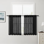Nanspring Short Linen Kitchen Curtains 36 Inch Length, Over Sink Black Privacy by Nanspring