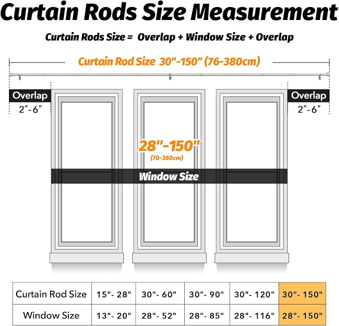 GEEBOBO Silver Curtain Rods for Windows 72 to 144 Inch, 1 Inch Adjustable Heavy - Image 5