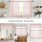 Kitchen Curtains 24 Inch Length Tier 2 Pieces, Blush Sheer Curtain Solid Soft - Image 6
