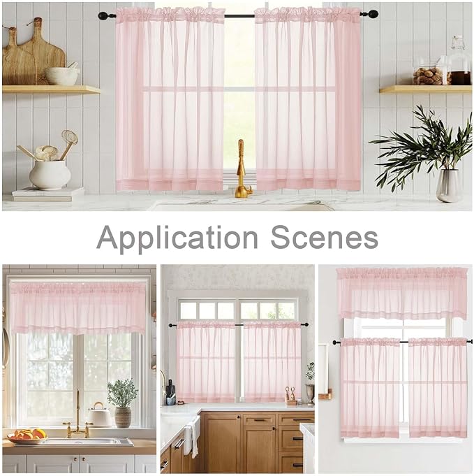 Kitchen Curtains 24 Inch Length Tier 2 Pieces, Blush Sheer Curtain Solid Soft - Image 6