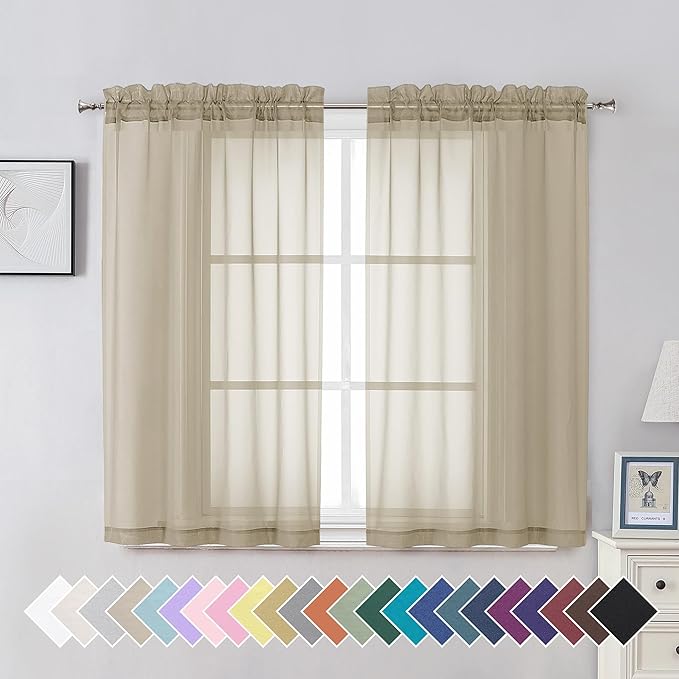 Aiyufeng Taupe Sheer Curtains 45 Inches Long 2 Panels Set, Semi Transparent by Aiyufeng