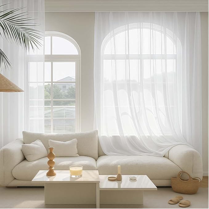 White Sheer Curtains 84 Inches Long 2 Panels Set - Image 8