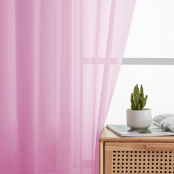 Simplebrand Pink Sheer Curtains 96 Inches Long, Light Filtering Rod Pocket - Image 3