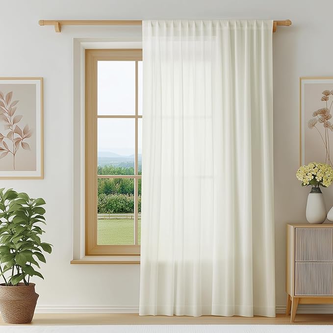 FMFUNCTEX Sheer Non-See-Through Netural Beige Curtains - Image 2